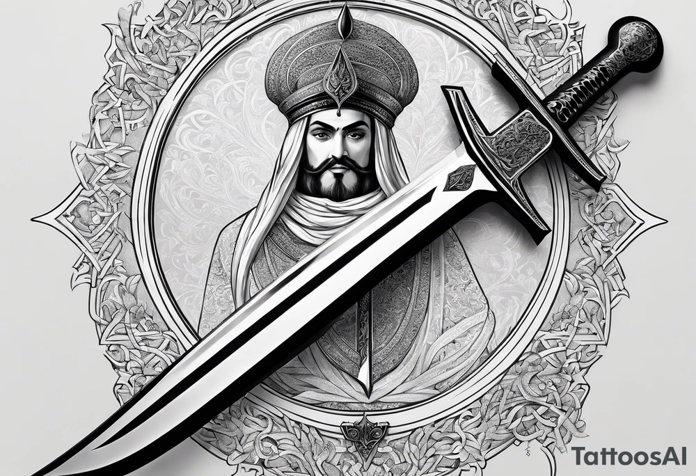 Imam Ali sword with Arabic writing tattoo idea