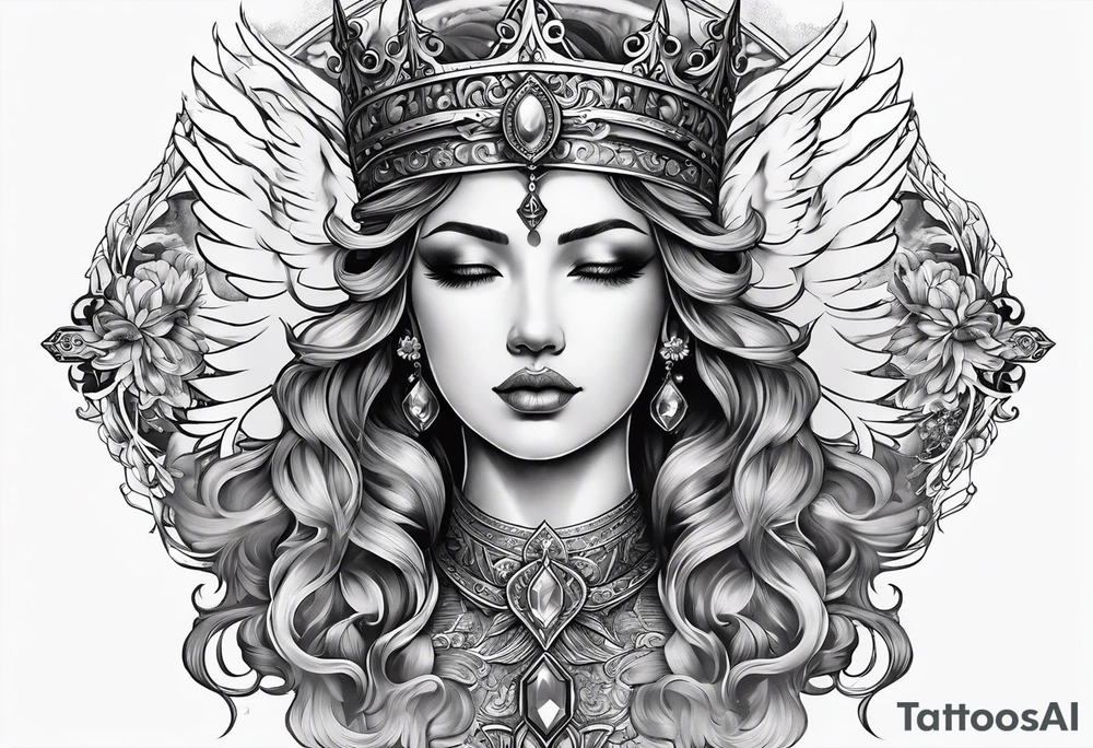 Neck tattoo angelic with a hint of space and god and clouds and crown tattoo idea