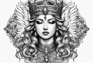 Neck tattoo angelic with a hint of space and god and clouds and crown tattoo idea