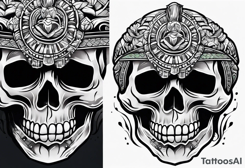Mayan skull with mouth as cave with water coming out tattoo idea