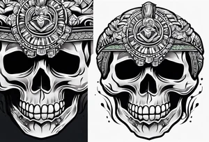 Mayan skull with mouth as cave with water coming out tattoo idea