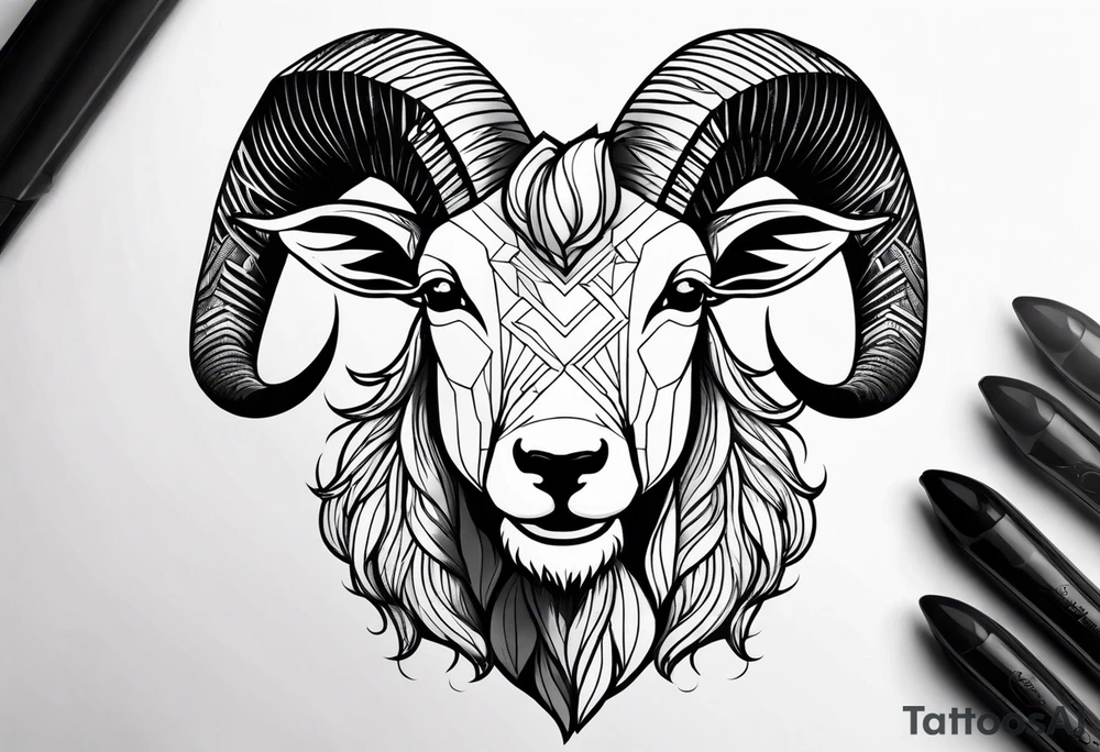 Headshot of Capricorn goat tattoo idea