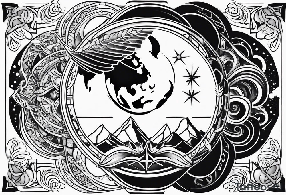 three elements: fire, air, earth tattoo idea