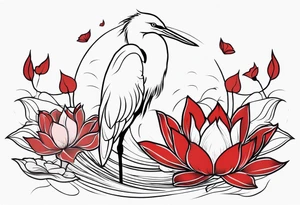 Egret and red lotuses tattoo idea