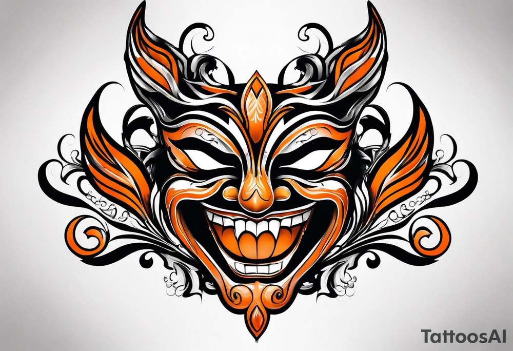 Laughing mask that is orange and black simple tattoo idea