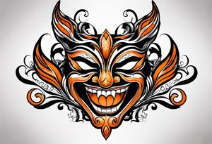 Laughing mask that is orange and black  simple tattoo idea