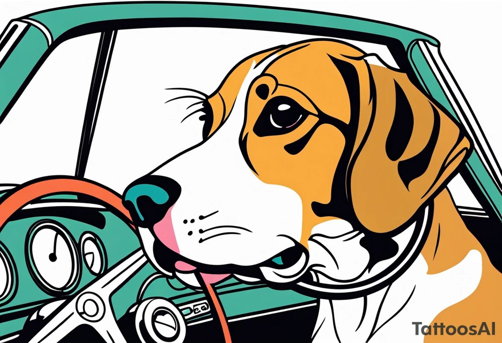 a beagle lying on top of a car steering wheel tattoo idea