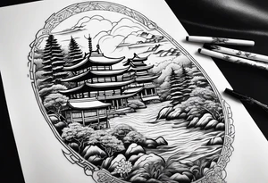 Japanese motives tattoo looking like a scenery tattoo idea