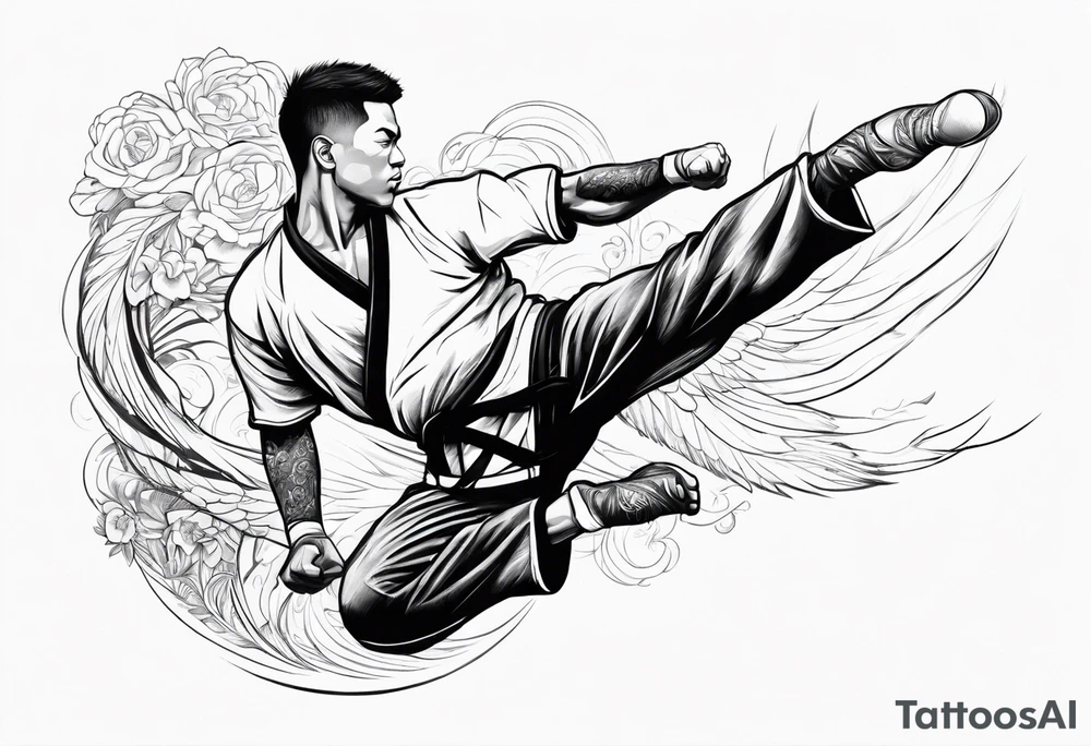 Martial artist doing a flying side kick tattoo idea