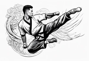 Martial artist doing a flying side kick tattoo idea