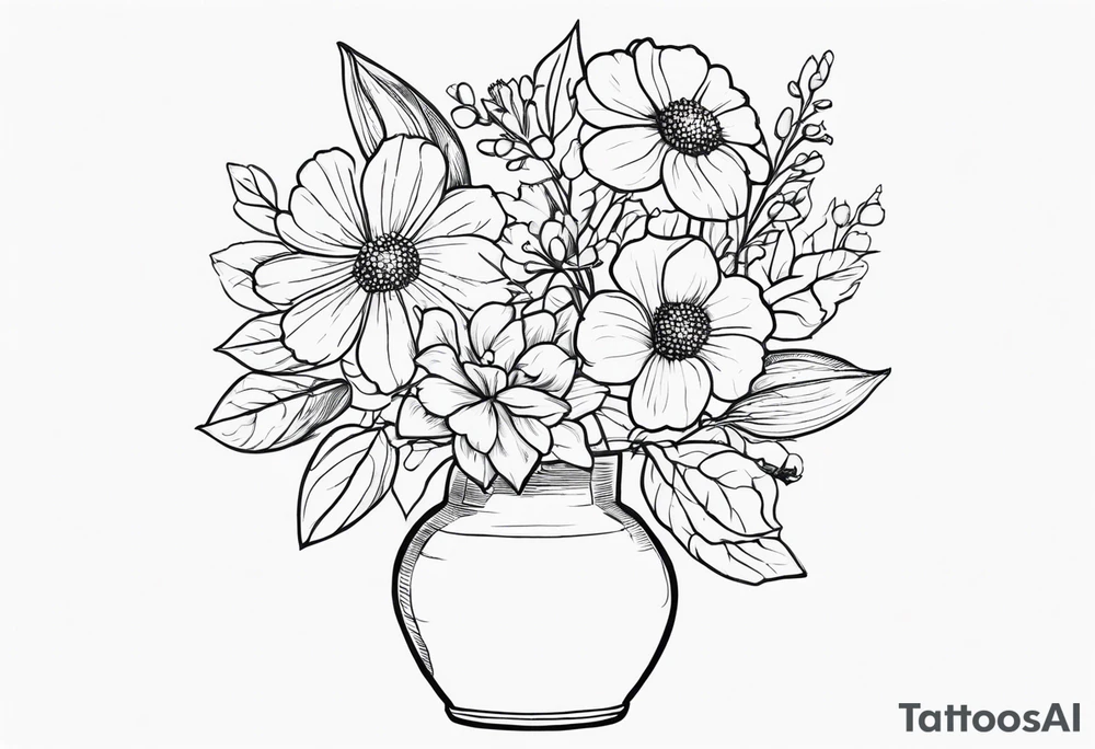 vase full of birth flower for April, May, June, August, October, November tattoo idea