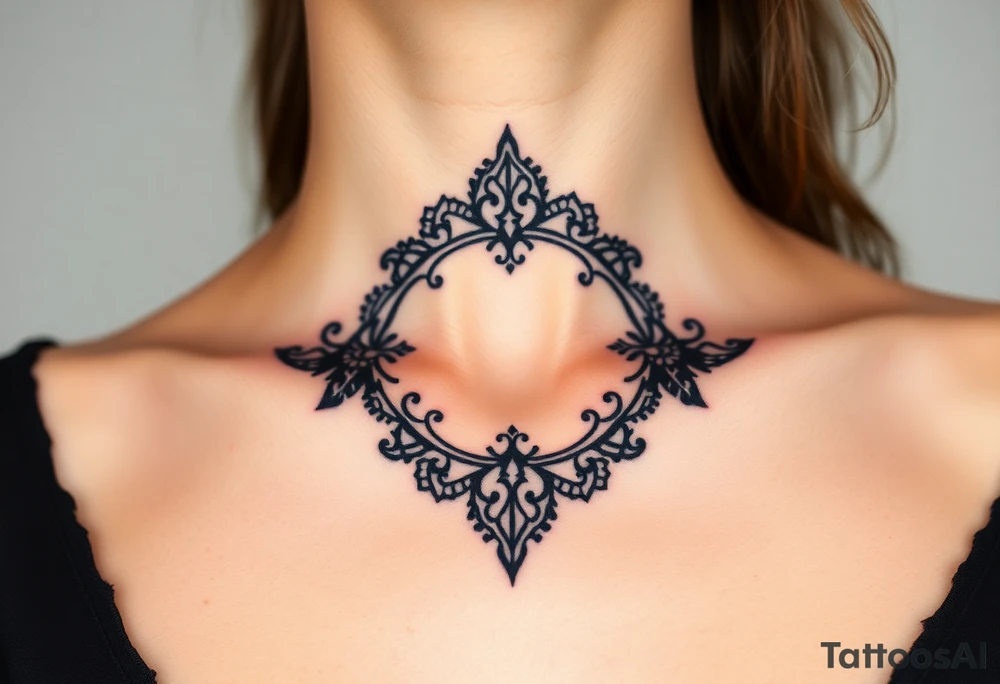 A black lace border wrapping around the collarbone, creating a sophisticated and timeless look tattoo idea