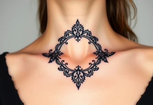 A black lace border wrapping around the collarbone, creating a sophisticated and timeless look tattoo idea