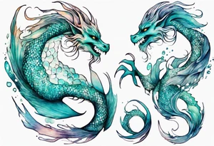 a mermaid dragon hybrid with turquoise scales by the ocean tattoo idea