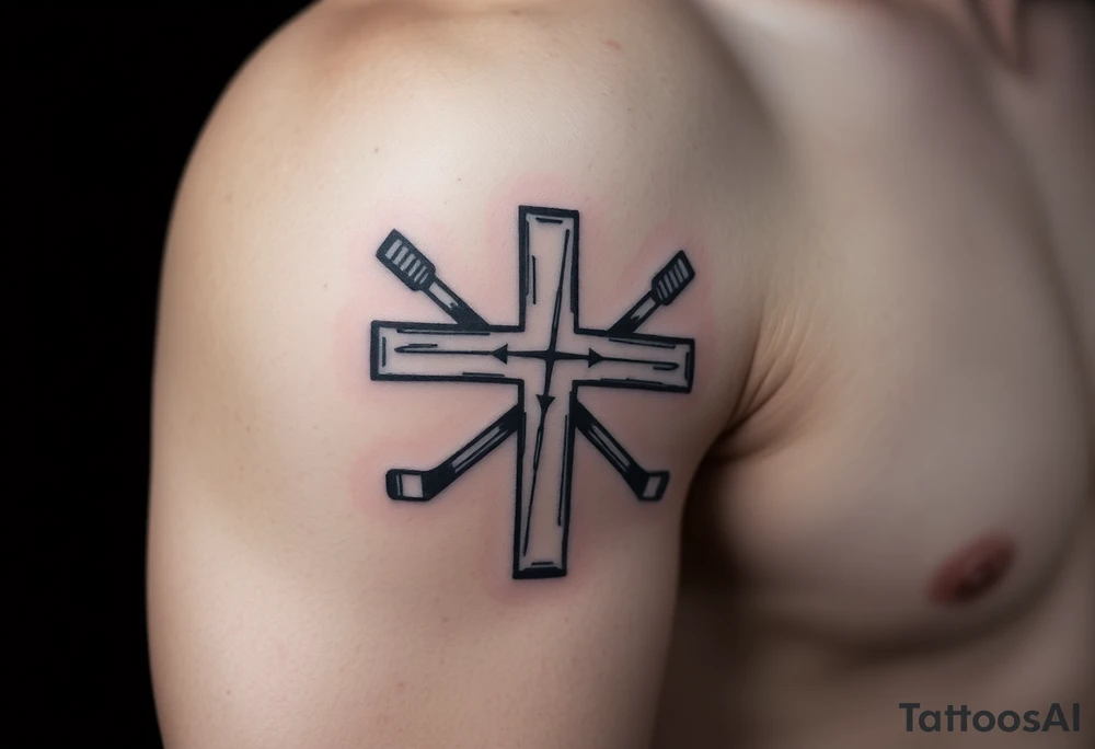 Cross made with hockey sticks tattoo idea