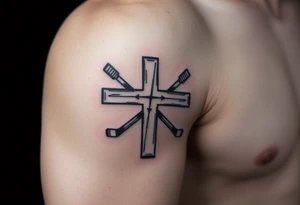 Cross made with hockey sticks tattoo idea