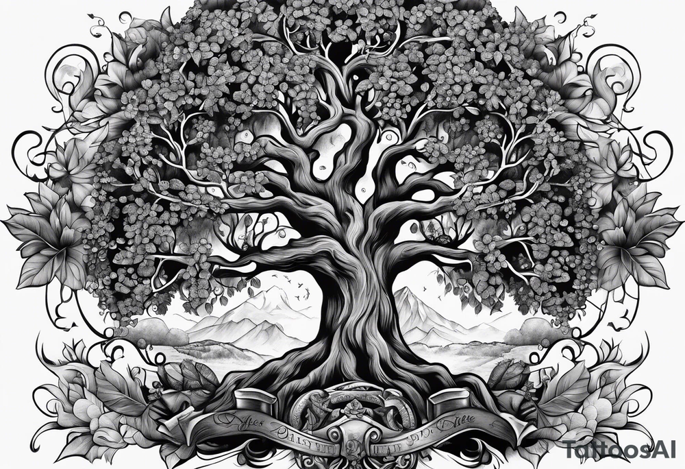 Family tree with the names Kyle Peter Lori tattoo idea