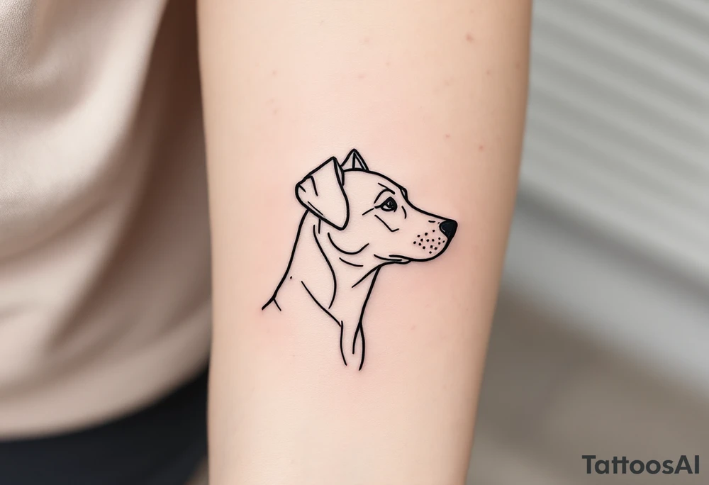 Minimalist Linework Stafford – A simple single-line silhouette of a Stafford’s head and ears, done in fine black ink, elegant and timeless. tattoo idea