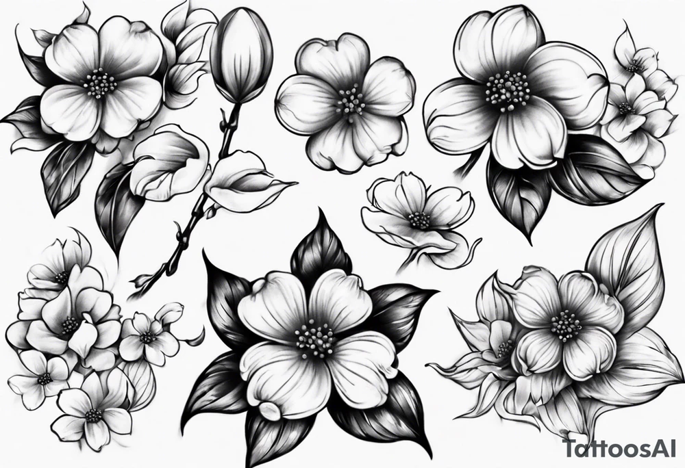 Dogwood flowers music pick tattoo idea