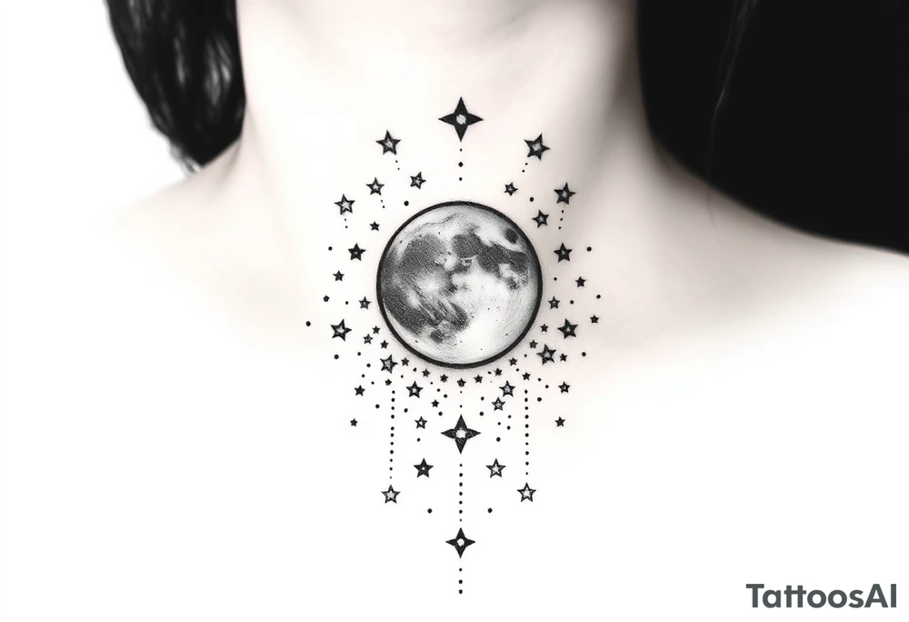 1x10^23 surrounded by cascade of stars and moon tattoo idea