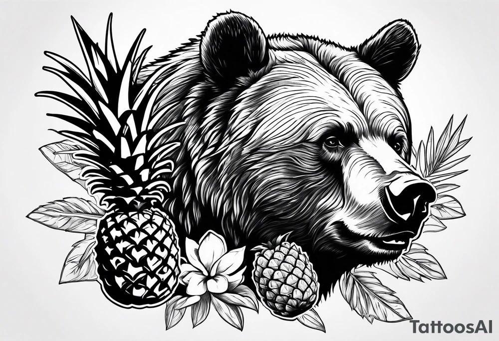 Bear eating pineapples tattoo idea