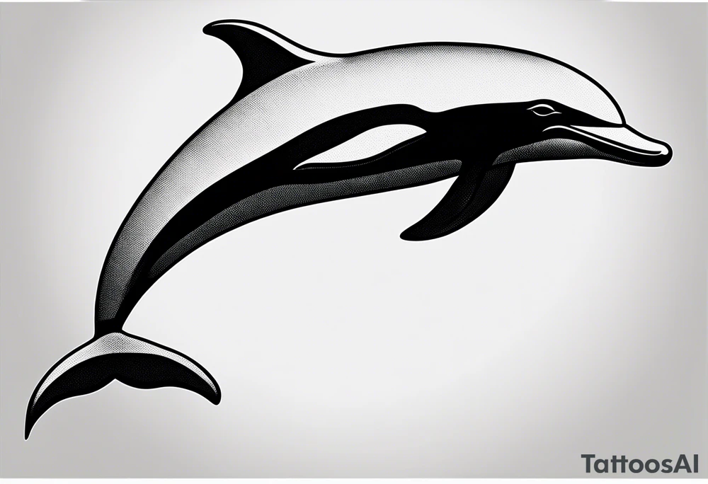 simple dolphin silhouette, in soft gray tone, stippled shading, little bit of dotwork, white background tattoo idea
