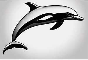 simple dolphin silhouette, in soft gray tone, stippled shading, little bit of dotwork, white background tattoo idea