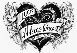 A black heart with the words Lucas and Margaret tattoo idea