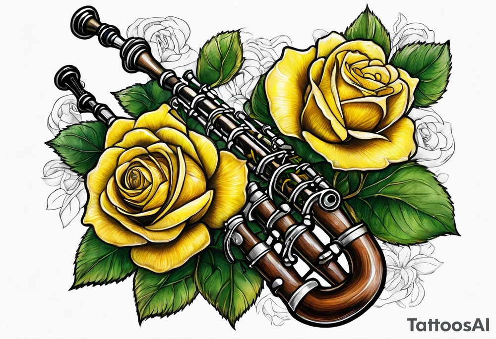Irish bagpipes yellow rose tattoo idea
