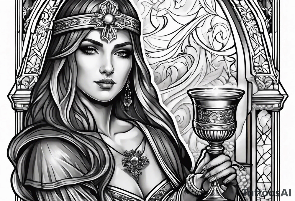 Female saint holding a chalice tattoo idea