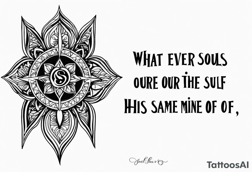 Script lettering saying"What ever our souls are made of, his and mine are the same" gothic tattoo idea