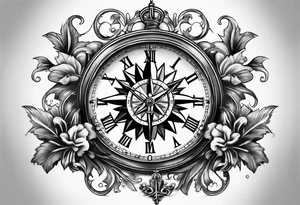 fleur de lis with compass and clock tattoo idea
