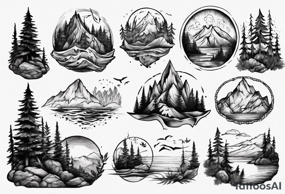 forest and sea mountains tattoo idea
