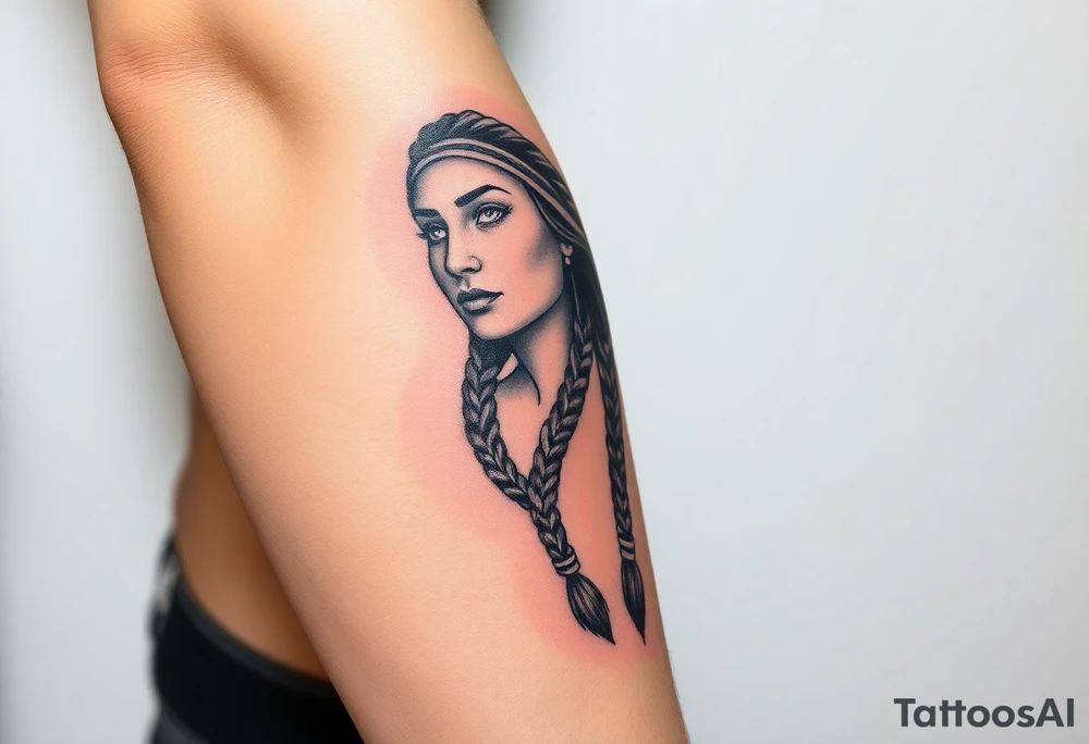 Beautiful Native American woman with braided hair tattoo idea
