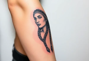 Beautiful Native American woman with braided hair tattoo idea
