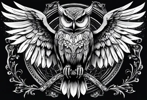 Gothic Skeleton owl with open wings tattoo idea