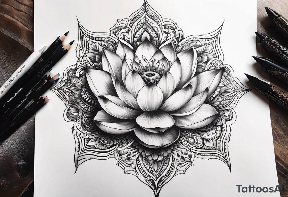 İçerisinde kaplan gül lotus çiçeği ay ve kral tacının birbirleriyle uyumlu olduğu ve hepsini barındıran dirsekten aşağı bir dövme tasarımı tattoo idea