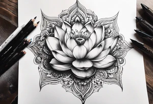 İçerisinde kaplan gül lotus çiçeği ay ve kral tacının birbirleriyle uyumlu olduğu ve hepsini barındıran dirsekten aşağı bir dövme tasarımı tattoo idea