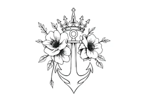detailed beautiful gothic boho flowers with gorgeous crown and anchor tattoo idea