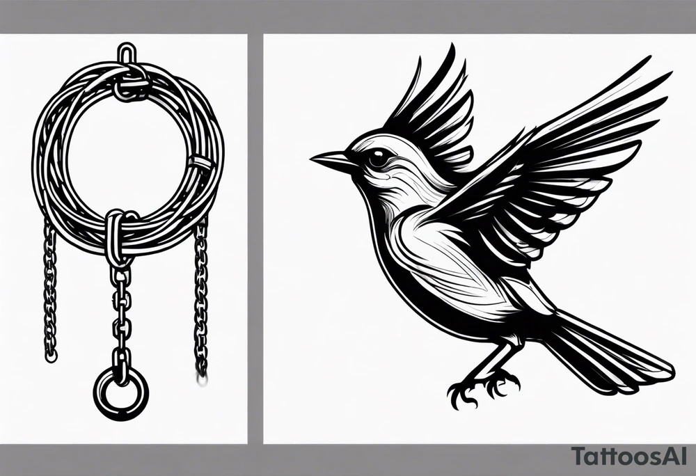 bird trying to free from chains around him tattoo idea