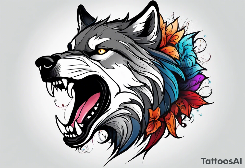 a wolf roaring tattoo idea