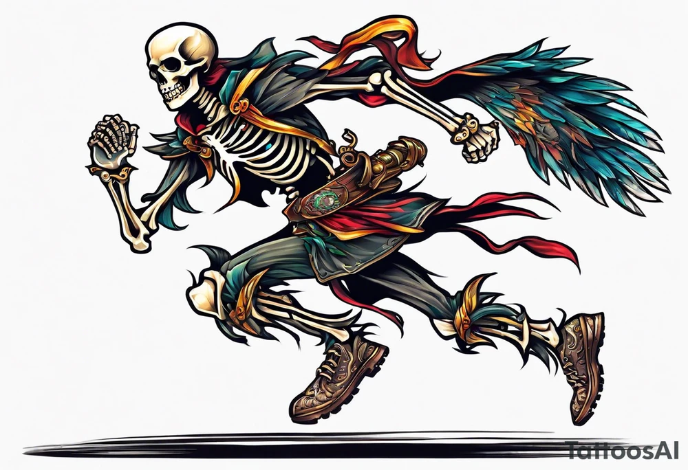 skeleton running from the world tattoo idea