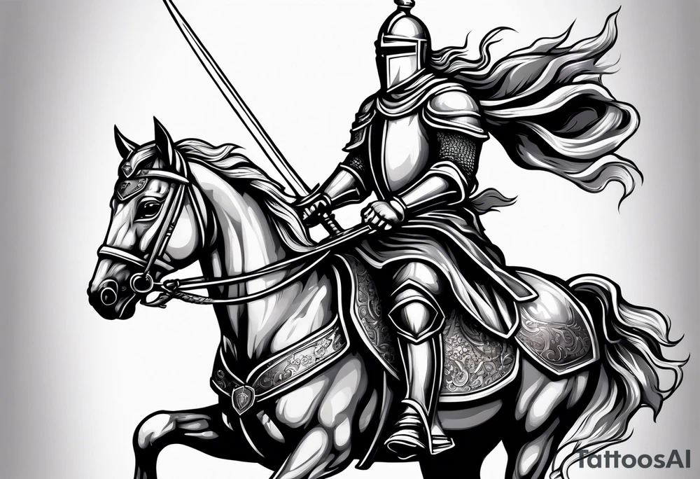 Templer knight on horse with sword an shield tattoo idea
