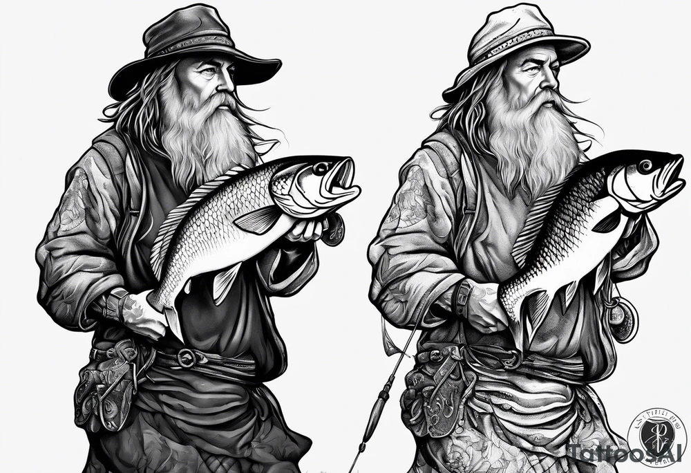 fisherman fishing full body simple drawing tattoo idea
