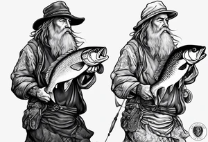 fisherman fishing full body simple drawing tattoo idea