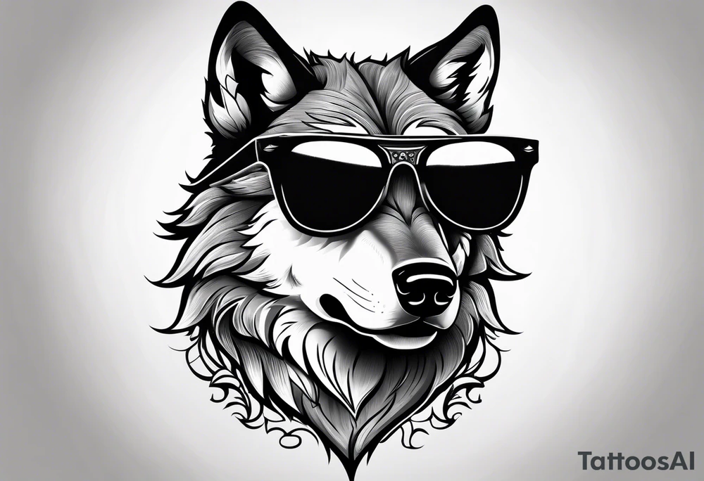 Badass wolf wearing sunglasses tattoo idea