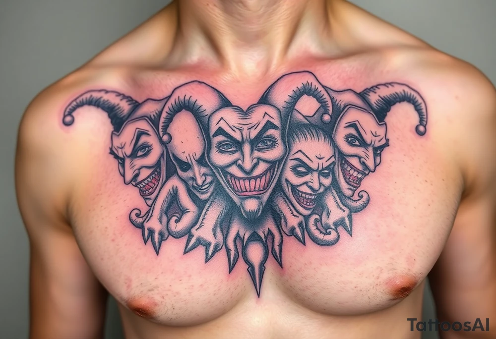 creative collage of jesters with different emotions tattoo idea