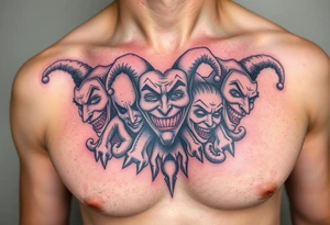 creative collage of jesters with different emotions tattoo idea