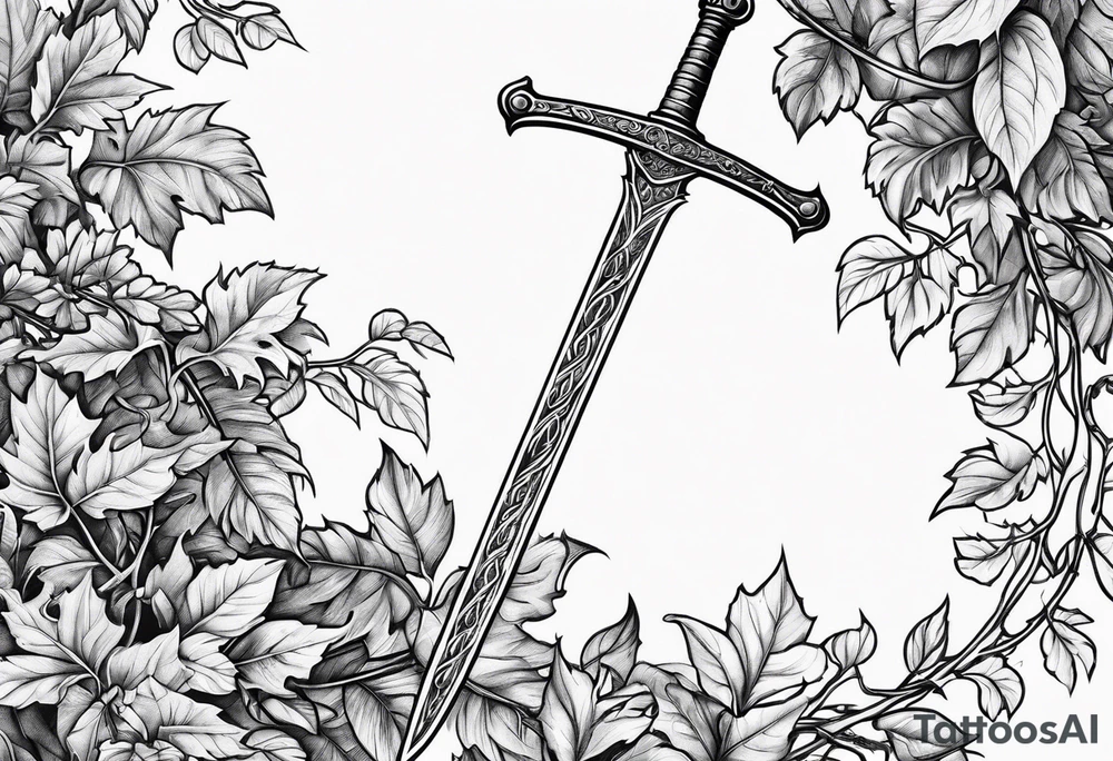 Leafy vines with sword tattoo idea