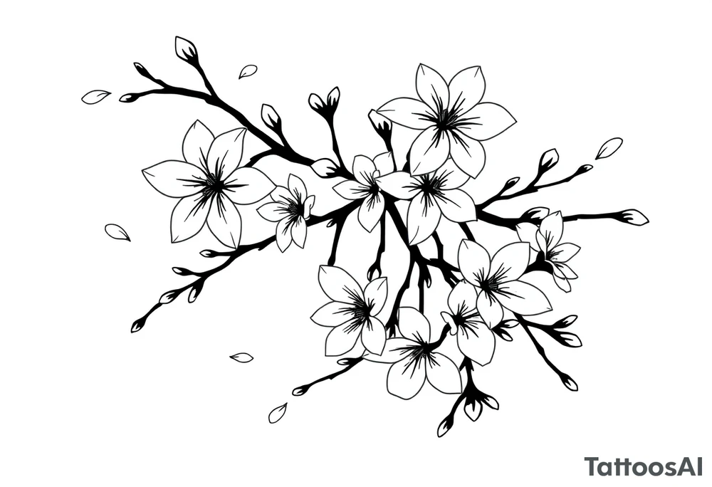 delicate cherry blossoms swirling in spring breeze with petals tattoo idea